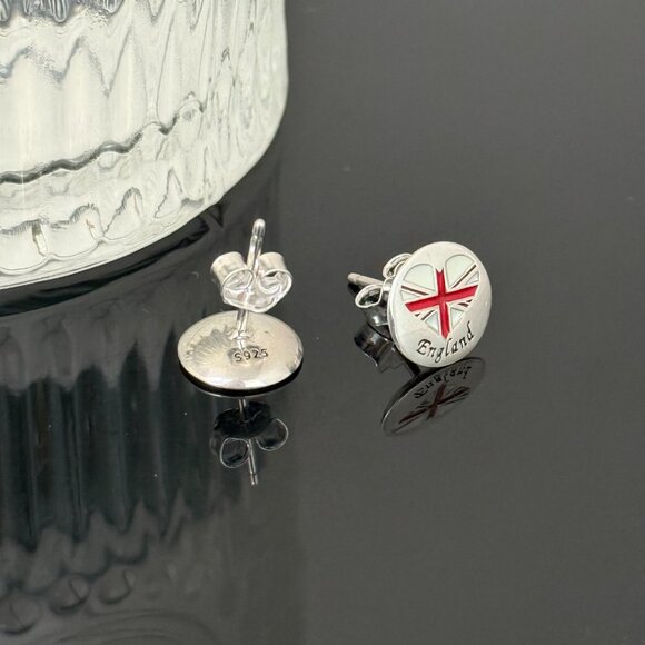 England Heart Flag Earrings S925 Sterling Silver Handmade Ear Stud - Picture 2 of 4